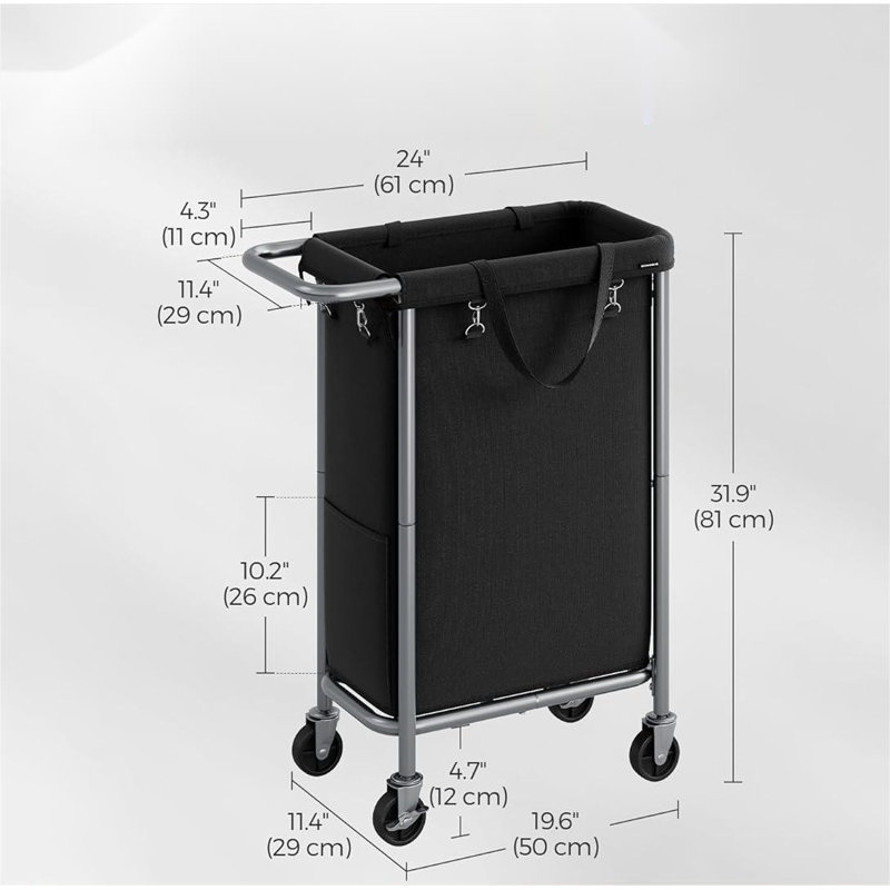 Panier à linge roulant avec poignées, Noir, H 31,89 po x l 27,2 po x P 15,39 po