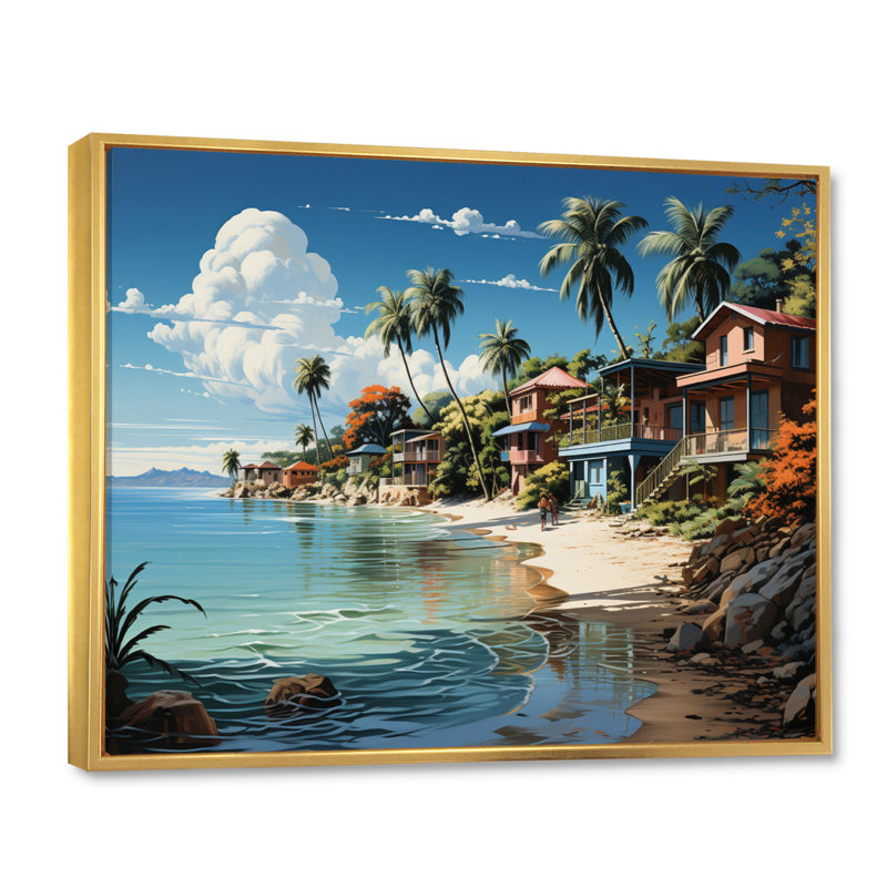 Beach Tropical Vibes - Coastal Beach, art mural encadré, Cadre flottant doré, H 34 po x l 44 po x P 1,5 po