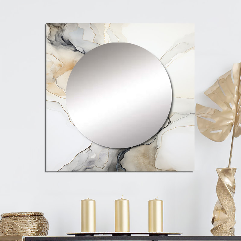 Aleksandur - Grand miroir carré abstrait en marbre pour décoration murale, 36 po x 36 po