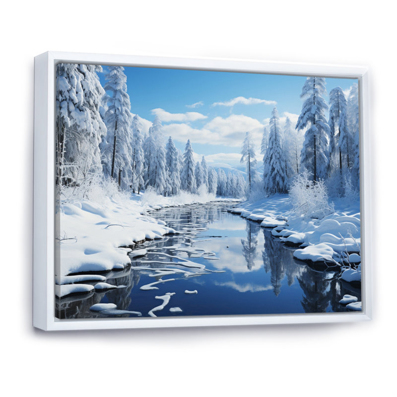 «Winter Snowy Serenity III - Winter Landscape», art mural, H 30 po x l 40 po x P 1,5 po, Cadre flottant blanc