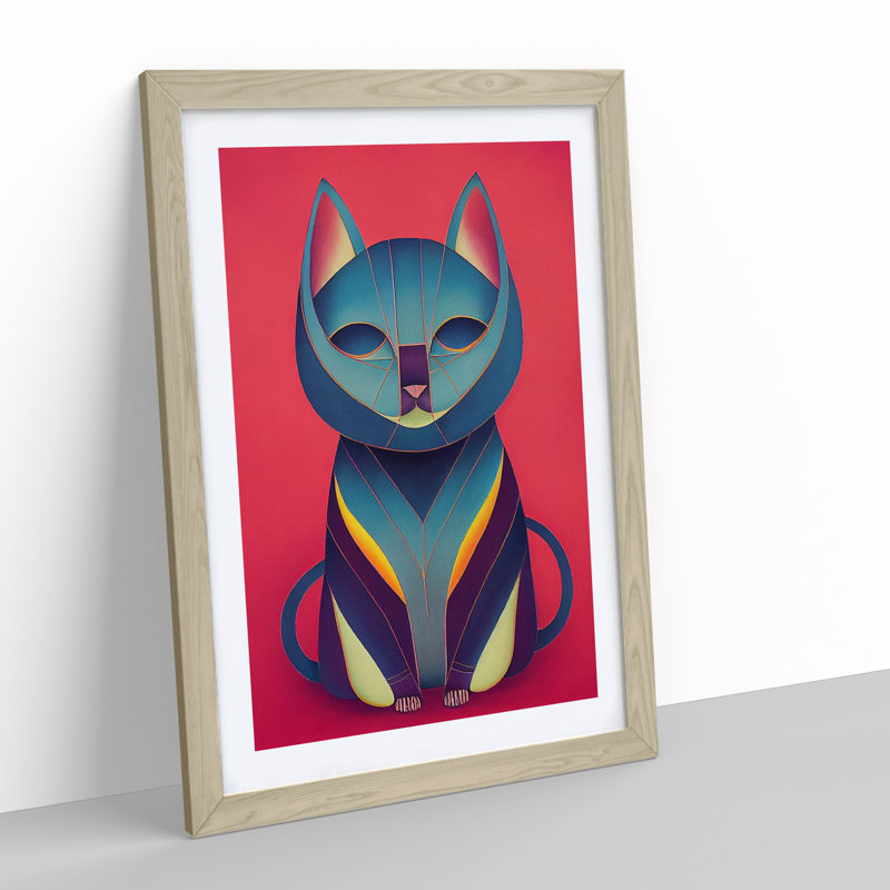 Modern Cat No.3 Abstract - Framed Print, 64cm H x 46cm W x 2cm D, Oak