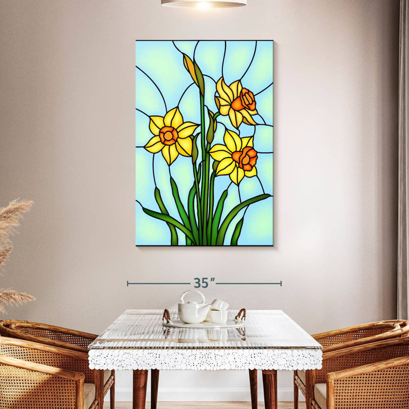 Jonquilles en vitrail Harnek, H 48 po x l 32 po