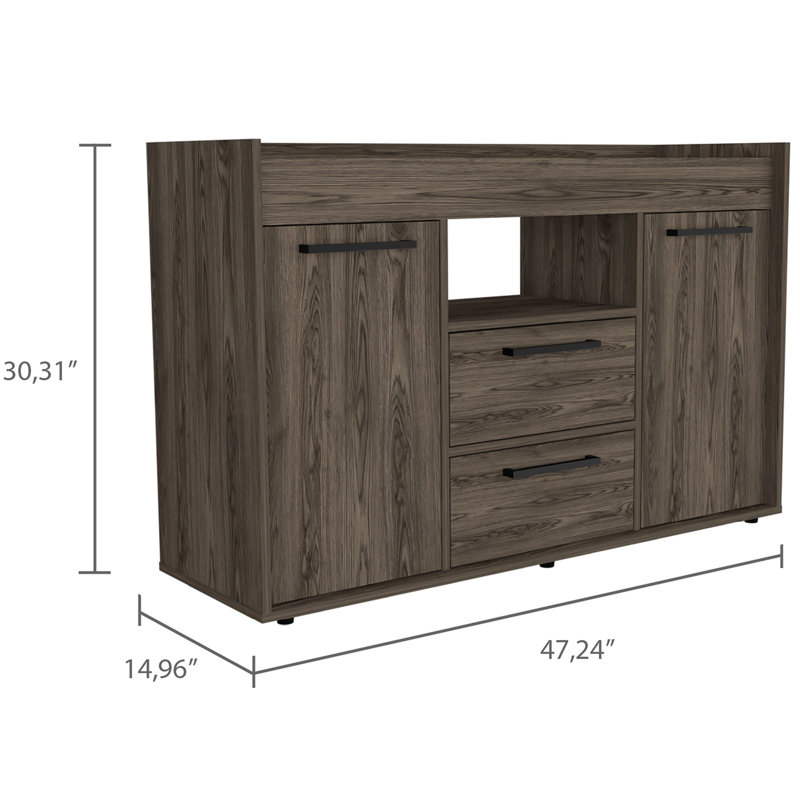 Ciane 47'' Wide Sideboard Cabinet with 2 Doors Cabinets with Interior Shelves and 2 Drawers, Dark Walnut