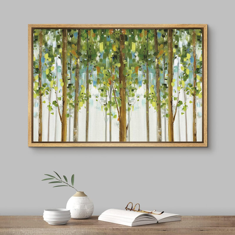 Forêt abstraite «Green Forest Trees Abstract Leaves» sur, Cadre flottant naturel, H 24 po x l 36 po