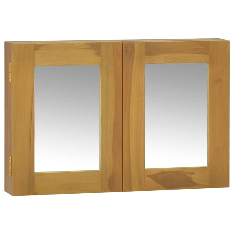 Armoire à miroir - 23,6 po x 3,9 po x 15,7 po - Bois de teck massif, rangement mural avec miroir pour salle de bain ou vestibule