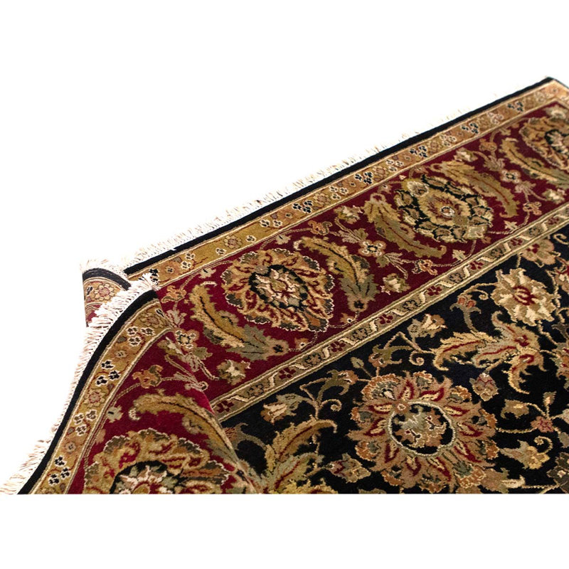 Tapis unique noué à la main noir / rouge / beige de haute qualité