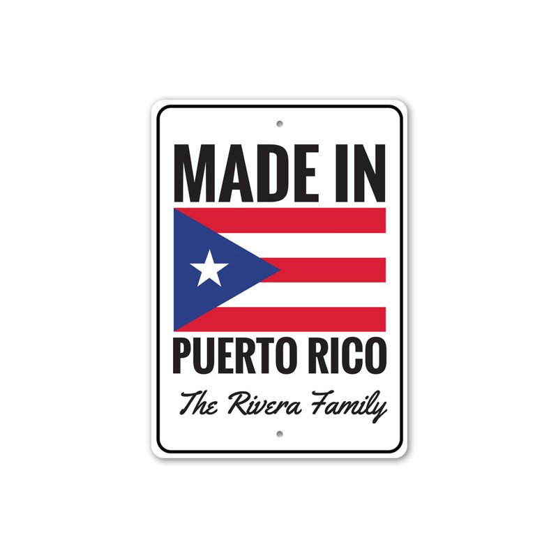 Puerto Rican Flag Sign, 14" H x 10" W x 0.04" D