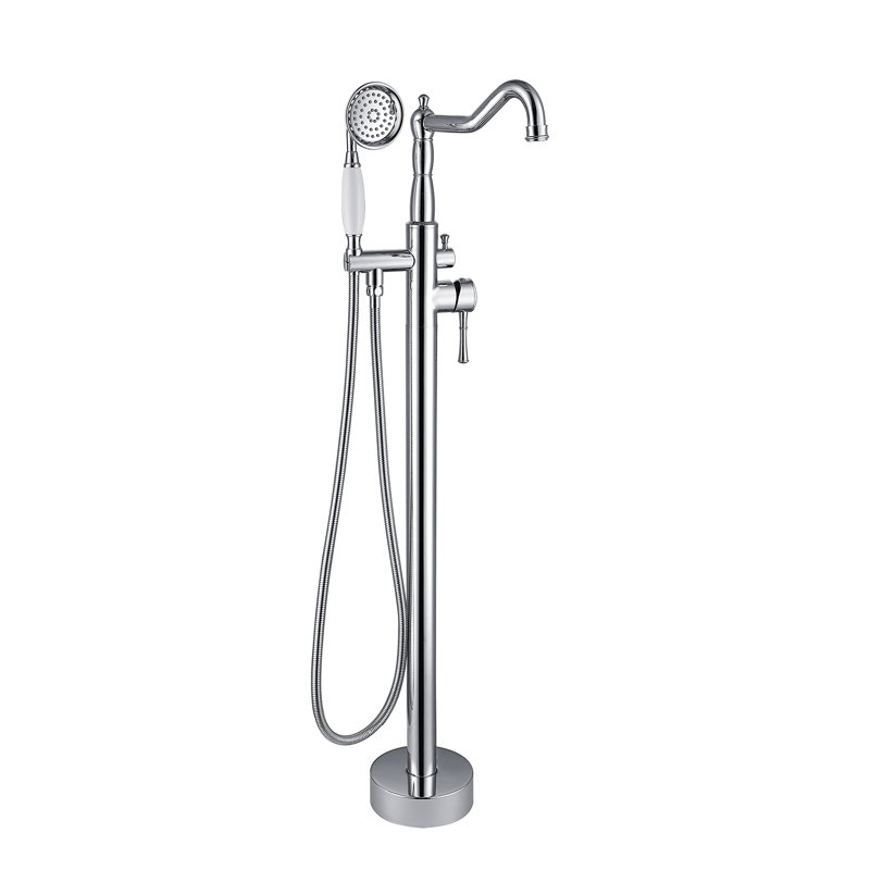 Robinet de baignoire autoportant à poignée simple avec douche à main Topcraft, chrome, Chrome chrome