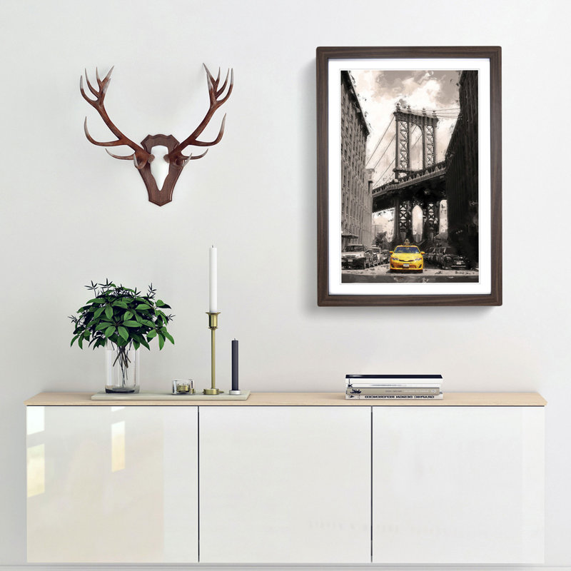 Yellow Taxi Cab in New York City in Abstract - Picture Frame Graphic Art Print, Walnut, 91cm H x 60cm W x 2cm D