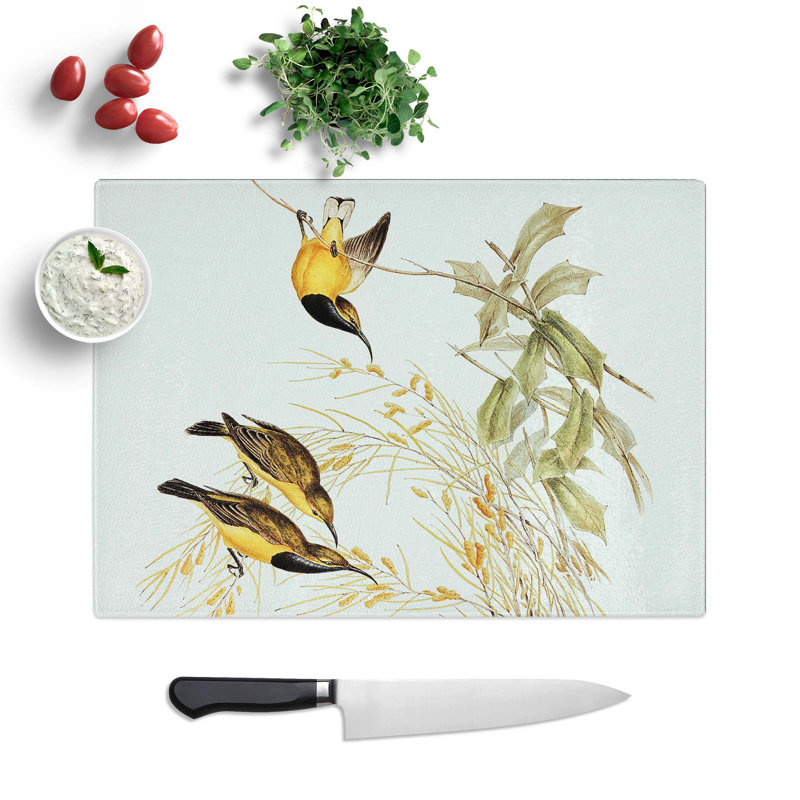 Tempered Glass Australian Sunbirds Chopping Board, 28.5 cm W x 20 cm L