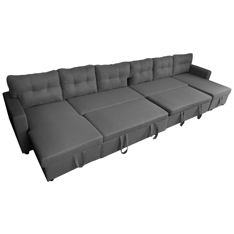 Upholstered U-Shaped Sectional Reversible, Steel Gray Cotton Blend