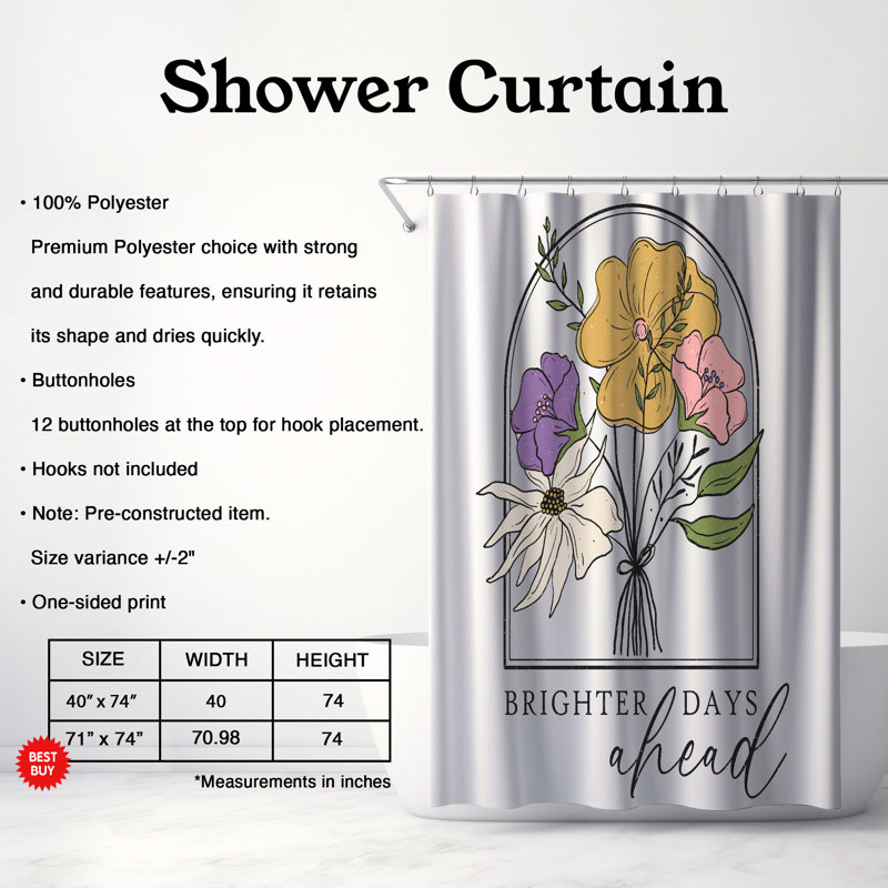 Mod Blooms - 1 Piece Standard Shower Curtain, 74"H x 71"W