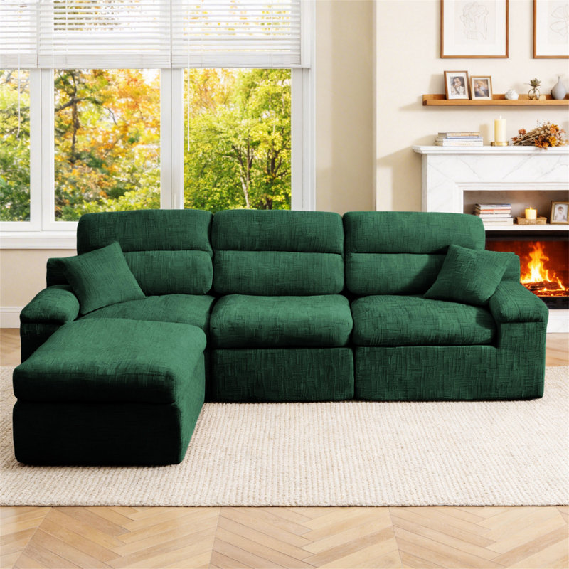 Canapé d'angle avec dossier haut, canapé en L avec chenille flammée, coussin en éponge haute densité compressé, canapé sans assemblage peu encombrant pour le salon, un appartement
