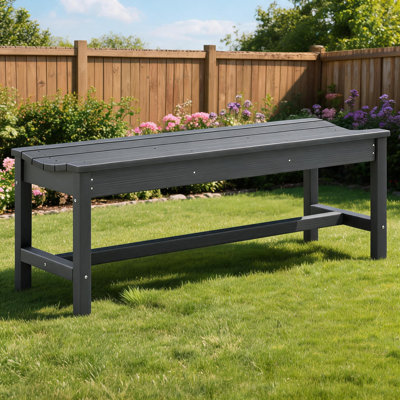 Banc d'extérieur, banc de jardin courbé sans dossier, PEHD, résistant aux intempéries, porche de patio, gris