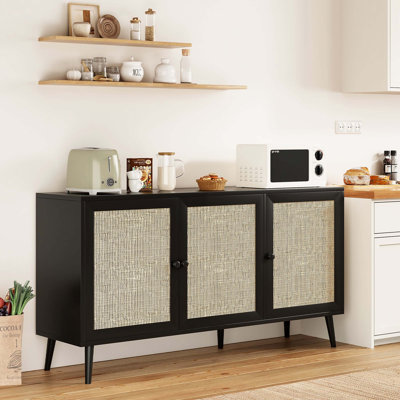 Large Modern Storage Cabinet with Rattan Panel Doors, Multi-use Console for Kitchen and Entryway