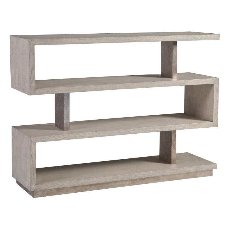 Soiree Light Gray Quartered Oak Low Bookcase with Silver Leaf Posts