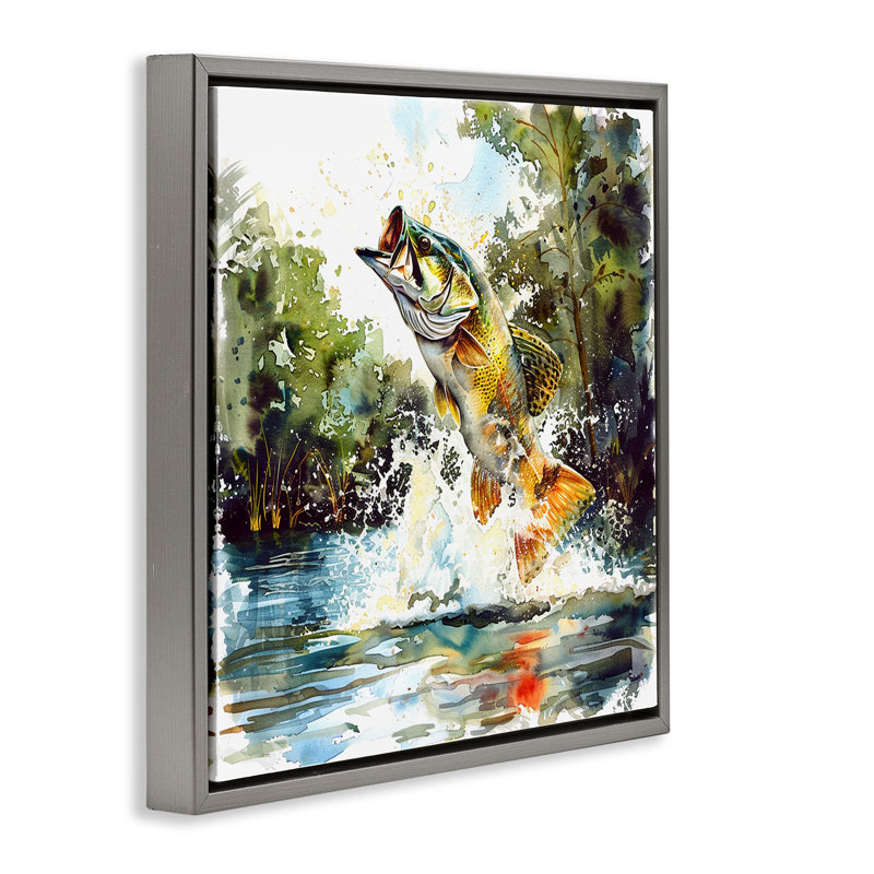  Art mural sur toile flottant, "Fish Jilling Splash" par LSR Design Studio, Cadre flottant gris lustré, H 18 po x l 18 po