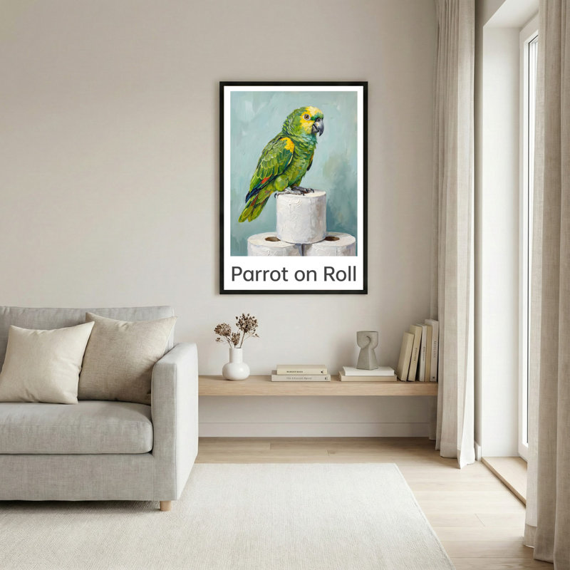 «Parrot On Roll», reproduction d'art sur toile tendue sur toile, ensemble de 1, H 30 po x l 20 po