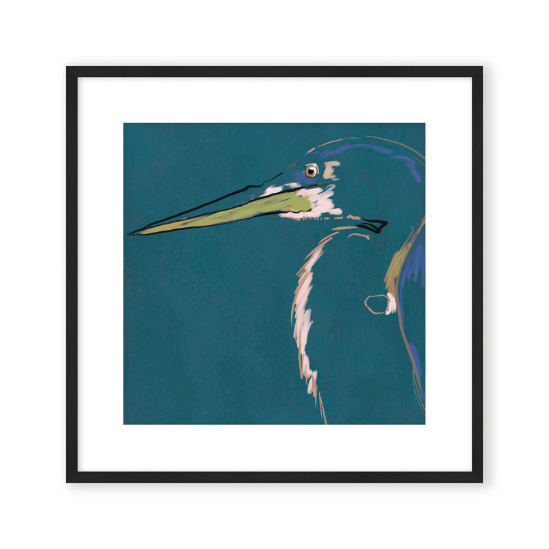 Nature Inspired Blue Heron Portrait, 36" H x 36" W, Black, Framed Print