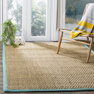 Natural Teal Bamboo Seagrass Rug
