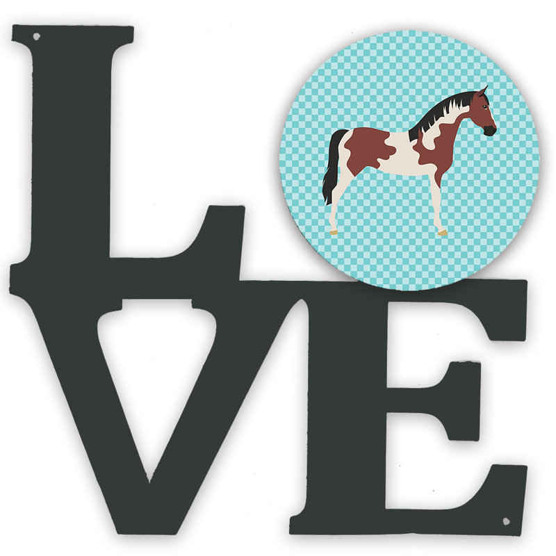 Décoration murale pinto cheval en métal love, Bleu