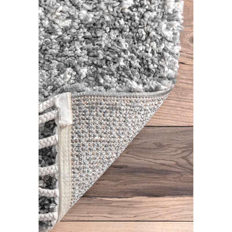 Kinard Shag Tasseled Power Loom Performance Gray Rug, Runner 2'6" x 10'