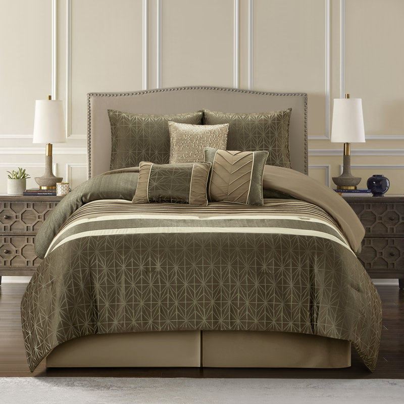 Taupe Geometric Jacquard 9-Piece Comforter Set, California King