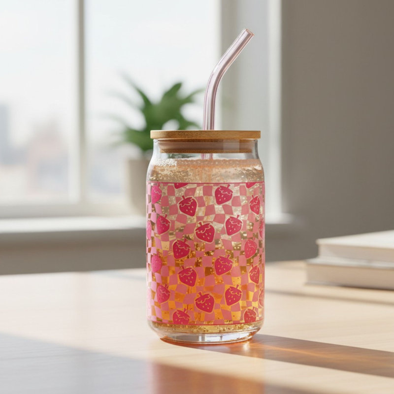 Twisted Gingham Strawberry Sipper,