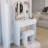 Round LED Mirror Vanity Table with Cushioned Stool and USB Power Socket-914382134