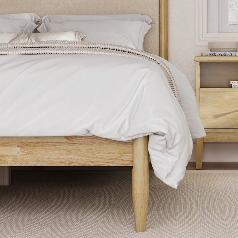Beiler Solid Wood Boucle Upholstered Headboard Bed Frame