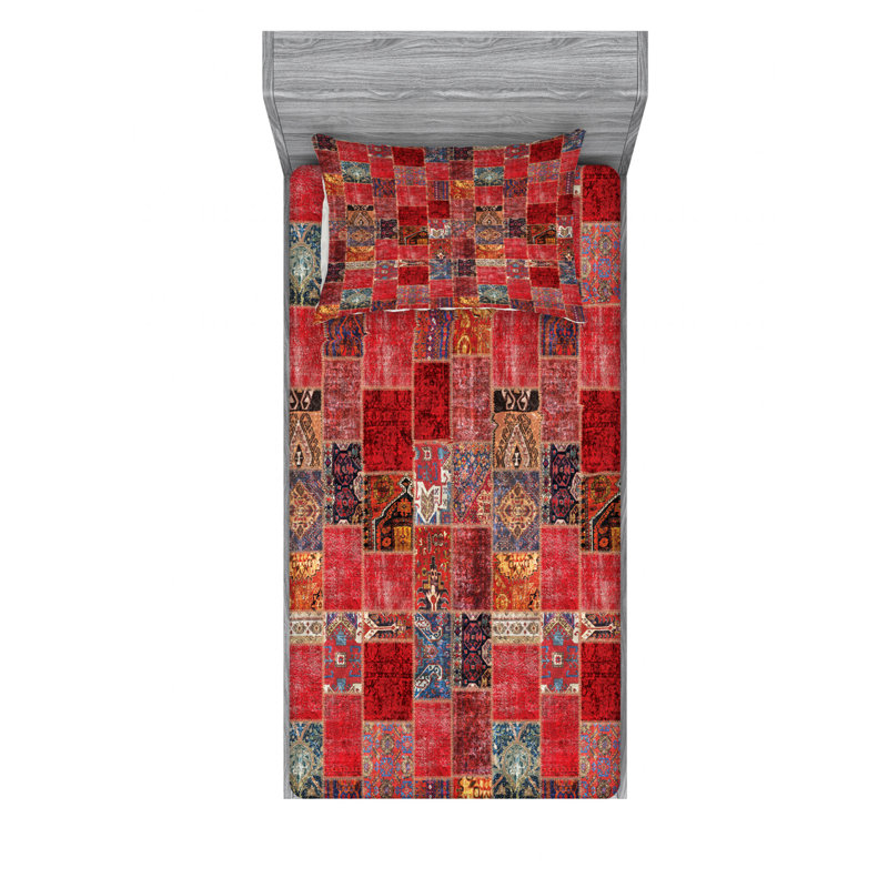 Oriental Microfiber Patchwork Sheet Set, Twin XL Sheet Set + Fitted Sheet + 1 Pillowcase