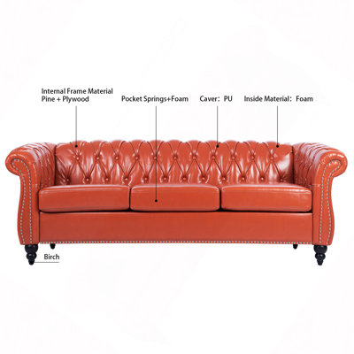 Canapé Chesterfield à accoudoirs roulés 3 places