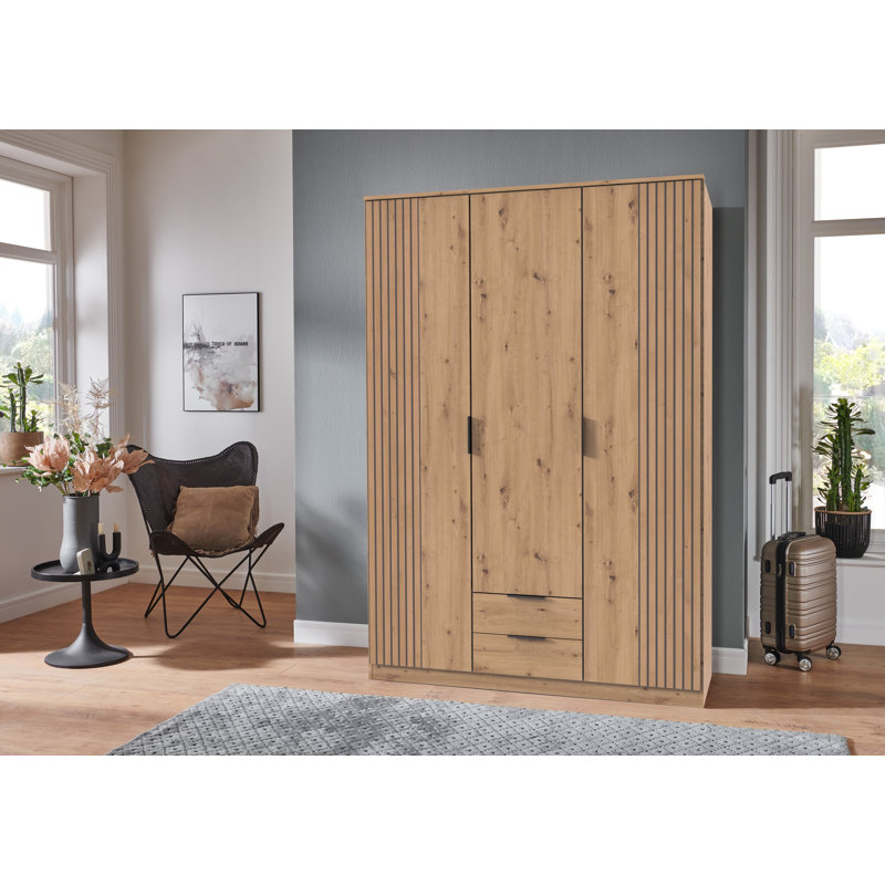 Nameer 3 Door Manufactured Wood Wardrobe, Oak