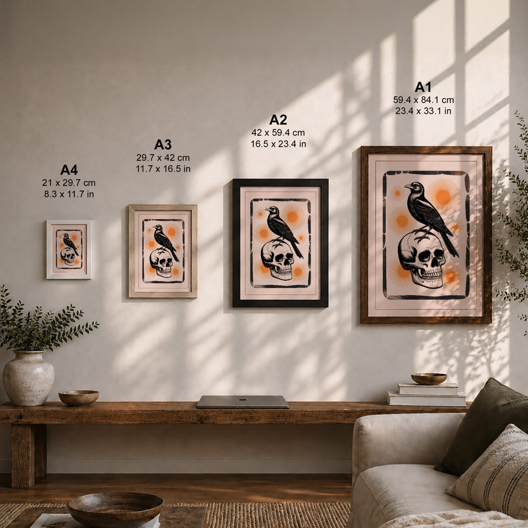 Raven and Skull Modern - Framed Print