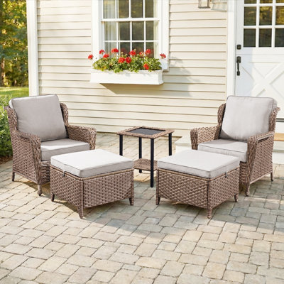 Ensemble de 5 chaises de patio en osier tissé à la main avec repose-pieds pour fête de famille