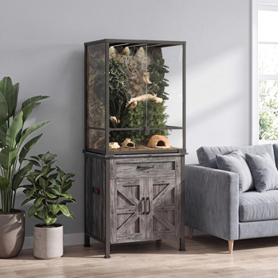 24" x 18" Reptile Terrarium Stand with Power Outlet, Farmhouse Fish Tank Stand with Drawer and Storage Cabinet, Suitable for 20, 34, 45, and 67 Gallon Reptile Terrarium and Fish Aquarium
