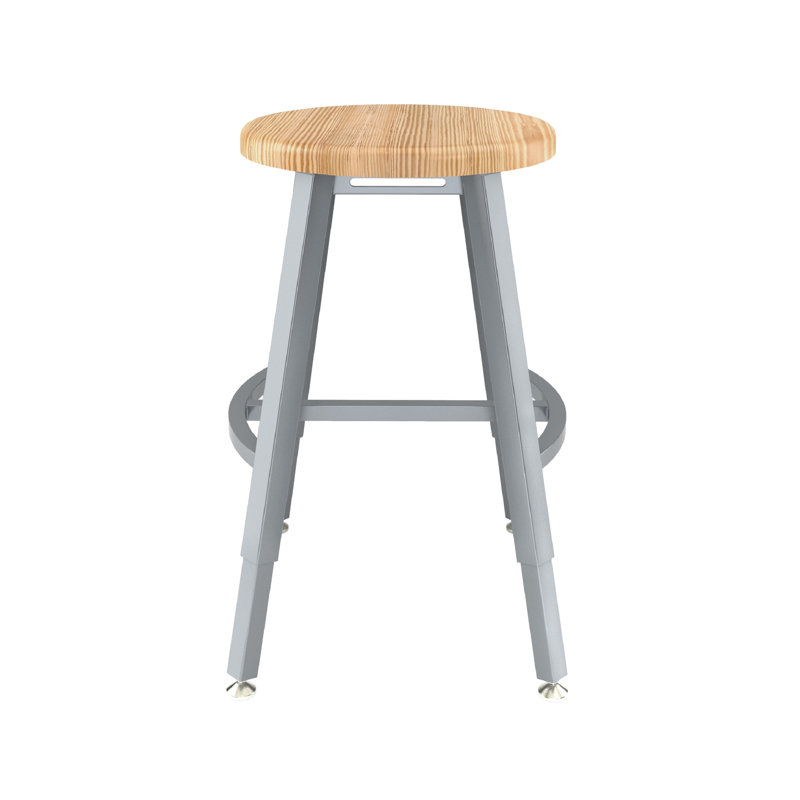 Height Adjustable Industrial/Shop Stool, Round Butcher Block Seat, 26" H