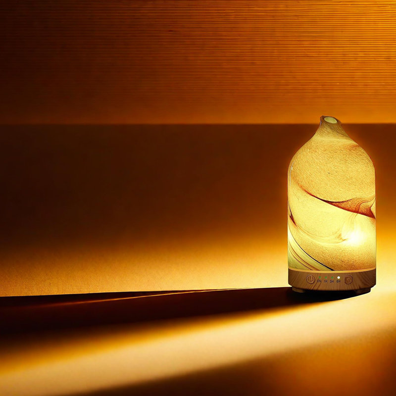 Diffuseur d'huiles essentielles en verre soufflé à la main pour aromathérapie - diffuseur ultrasonique d'arôme de brume fraîche, silencieux silencieux avec arrêt automatique, minuterie et veilleuse 7 couleurs pour la maison