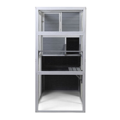 Spacious Cat Enclosure With Galvanized Net And Steps, Gray - 4 Pet Climb Area For Cats, Rabbits, Hamsters Large Waterproof Roof Platforms In For Happi