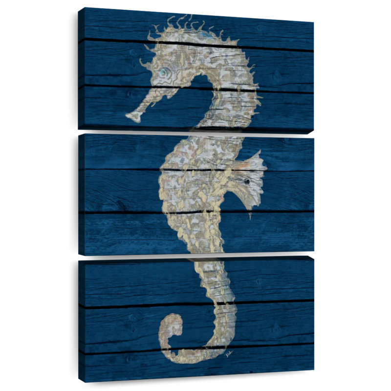 Hippocampe antique Brampt sur bleu II, H 45 po x l 28 po
