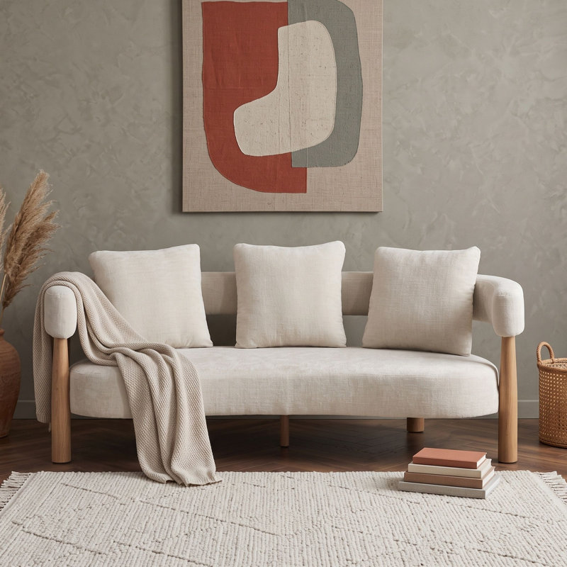 Canapé 3 places moderne rembourré avec coussins, Beige