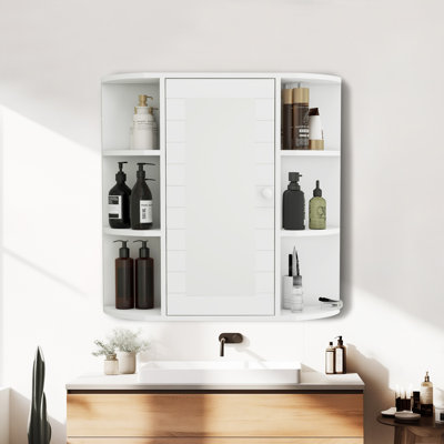 23.2''H White Wall Mounted Bathroom Cabinet With Mirror Door And Adjustable Shelves For Bathroom And Living Room