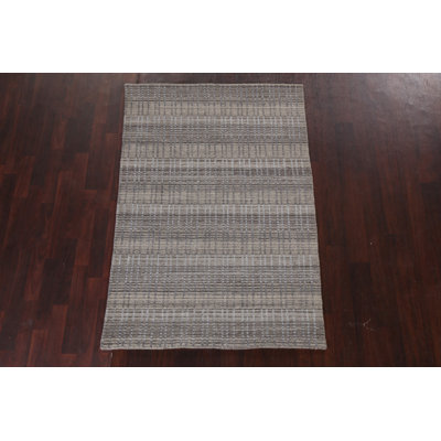 Tapis contemporain rayé en laine noué à la main 4 x 6