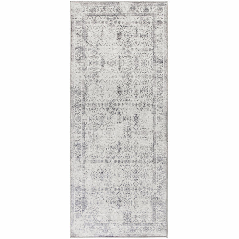 Tapis lavables en machine Roshun Noor, Tapis de couloir 2 pi 6 po x 6 pi, Gris ivoire