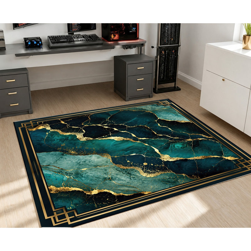 Tapis en velours artistique de luxe en marbre Emerald, Rectangle 3 pi 11 po x 2 pi 7 po (120 x 80 cm)