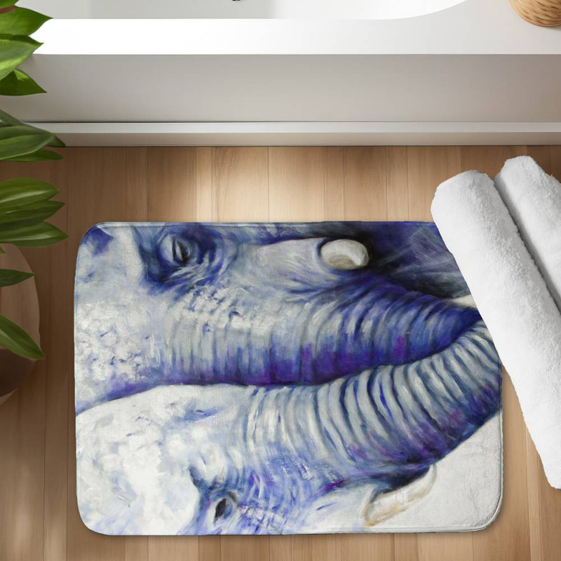Elephant couple loving each other Bath Mat with Non-Slip Backing - Quick Dry Memory Foam Bathroom Rug - Absorbent - Modern Plush Spa-Style - Machine Washable