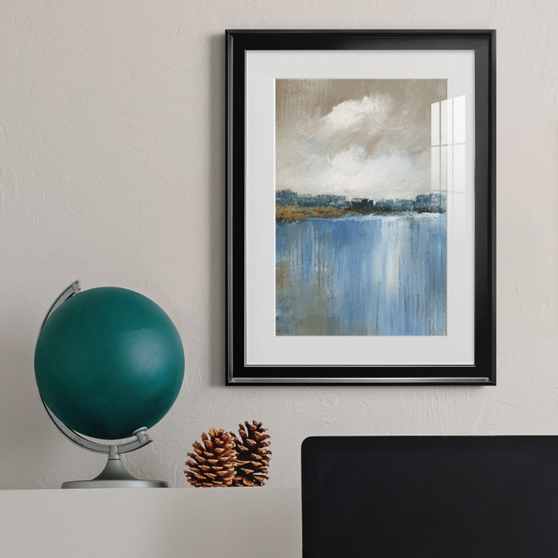 Vent et eau - Peinture encadrée, Papier avec cadre noir, H 18,5 po x l 24,5 po x P 1,5 po, Blanc mat