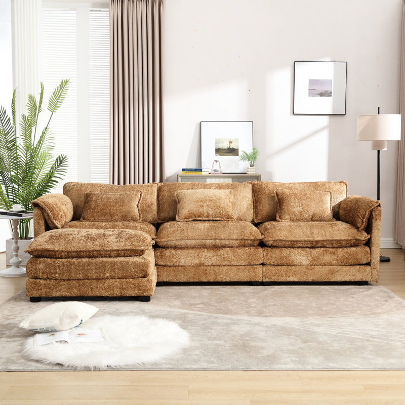 Canapé-lit modulaire moderne en L de 112 po en chenille douce, avec canapé-lit en éponge amovible et à haute densité, canapé modulaire en chenille mobile, confortable pour un salon relaxant
