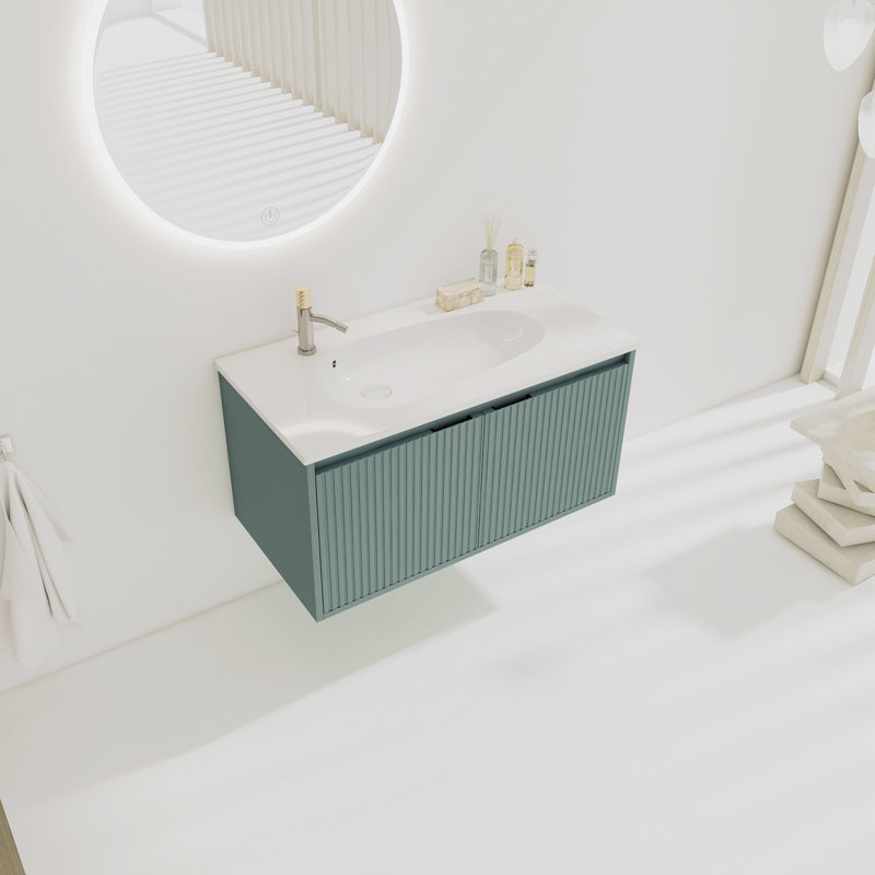 Maeesha 35.80'' Wall Mounted Single Bathroom Vanity with Resin Top