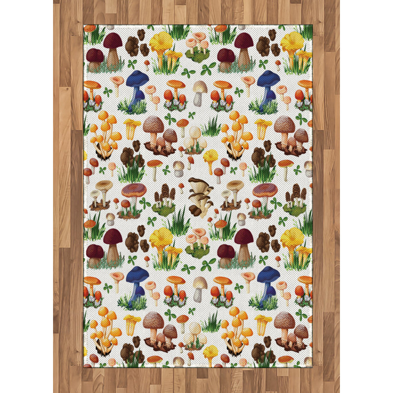 Mushroom Floral Flatweave Yellow/Green/Brown Area Rug, Rectangle 4' x 5'8"